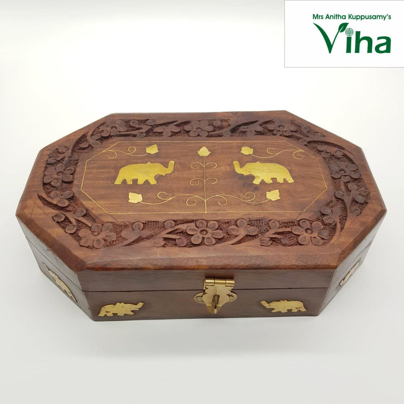 Wooden Box - 8"×5"inches with carved floral border on lid