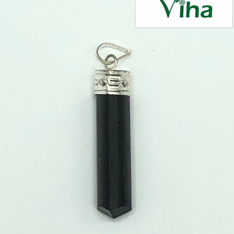 Black Tourmaline Keychain / Pendant with an elongated prism and pointed bottom