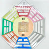 Vastu Inside Bagua, an octagonal multicolored plastic plaque with a central yin-yang symbol containing a square grid of nine faceted yellow-toned stones