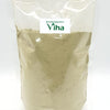 Henna Powder, a tall transparent plastic pouch filled with fine light green powder, featuring a rectangular white label near the top center