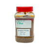 Avakkai Pickle in a clear glass jar with a red screw lid
