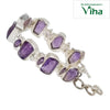 Amethyst Bracelet Designer Cut Silver with alternating stones and extendable chain link