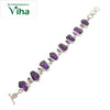Amethyst Bracelet Designer Cut Silver, a silver-coloured link bracelet set with eight faceted purple stones and smaller accent stones