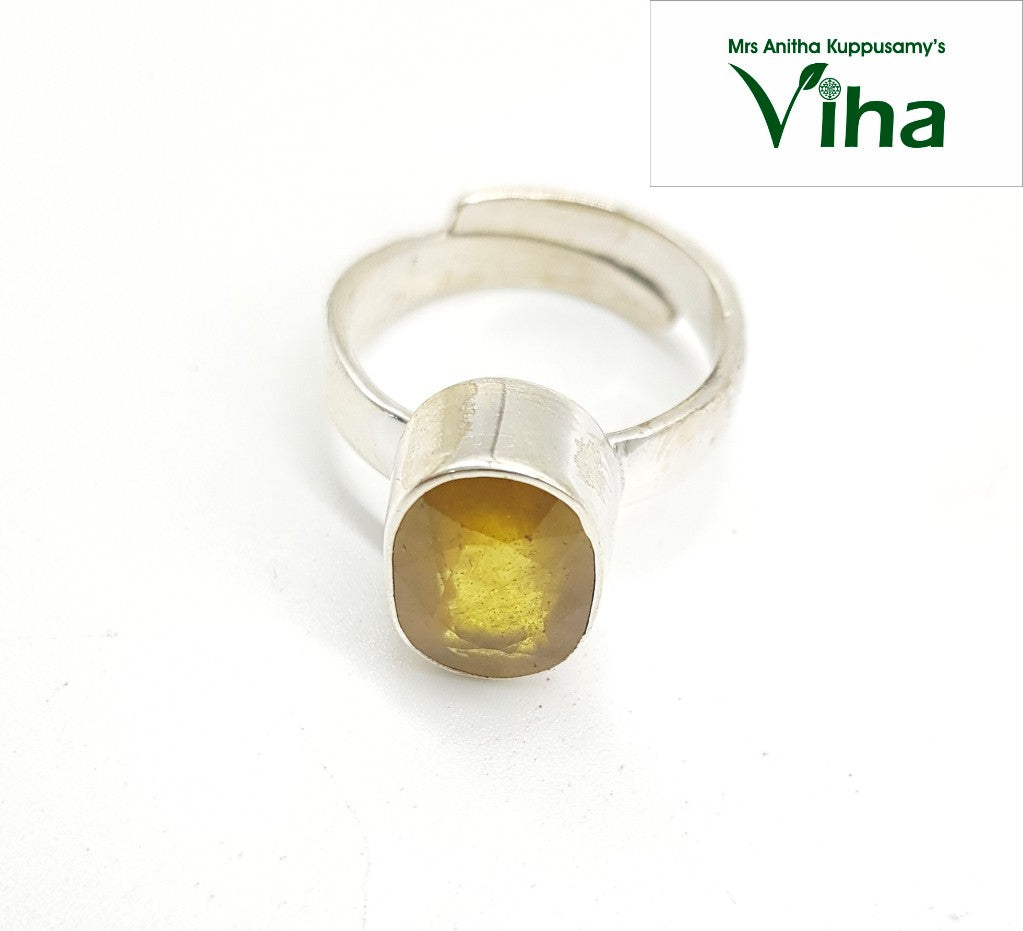Silver Yellow Sapphire Ring - Men - 5 g