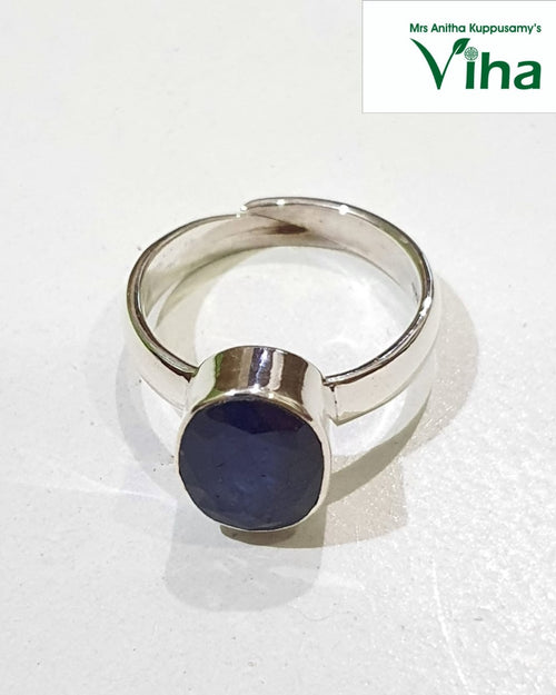 Blue Sapphire Ring, oval cut with adjustable band opening