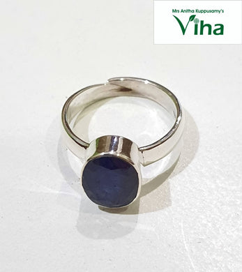 Blue Sapphire Ring Silver Oval Cut Adjustable