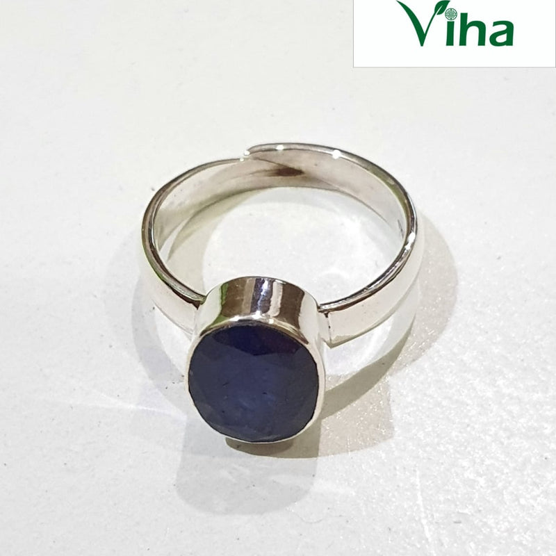 Blue Sapphire Ring, oval cut with adjustable band opening