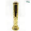 Agarbathi Stand, tall brass cylinder pierced with star-shaped holes, with a domed stepped cap and flared circular foot