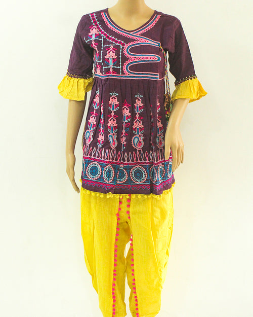 Traditional Kath-Putli Kedia and Tulip Pants with embroidered patterns