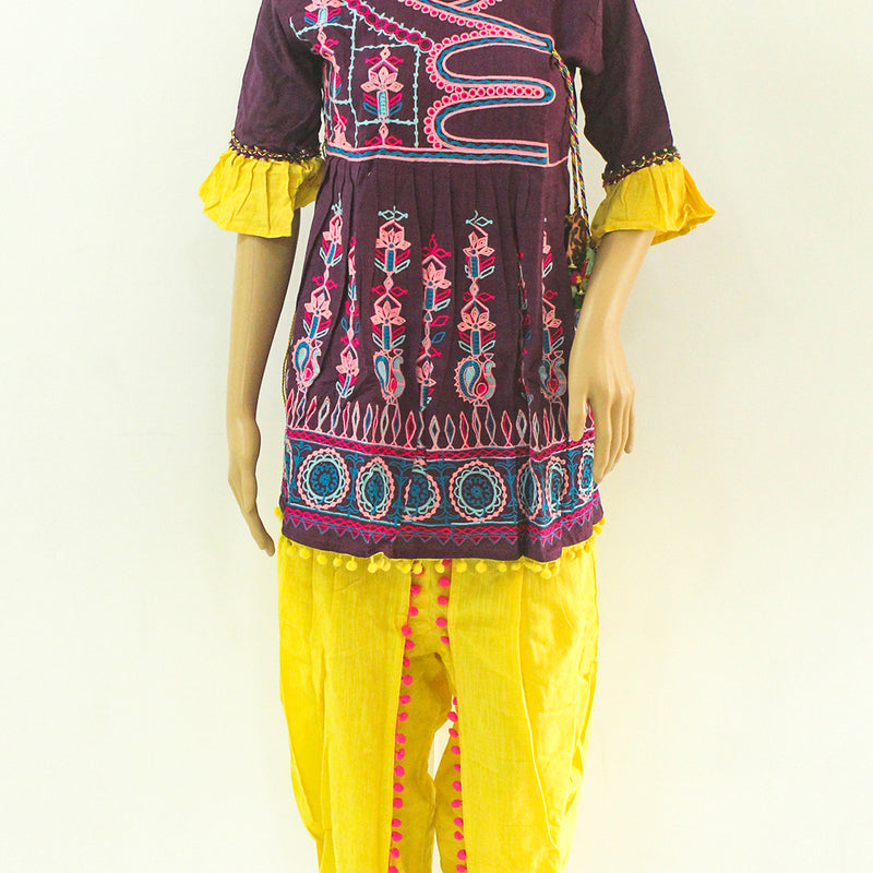 Traditional Kath-Putli Kedia and Tulip Pants with embroidered patterns