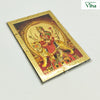 Magnetic Metal Goddess Durga Photo, a rectangular golden-toned foil picture with a figure riding a tiger, enclosed in a patterned border