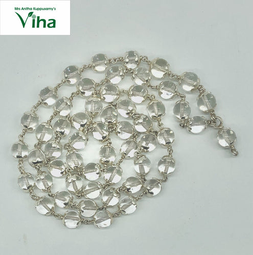 Sphatik Mala With Silver Cappings 8 mm - Diamond Cut