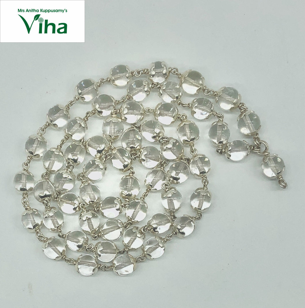 Sphatik Mala With Silver Cappings