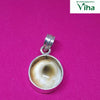 Silver Gomathi Chakra Pendant, a silver-toned metal pendant featuring a round bezel holding a white-and-black stone with a top loop bail