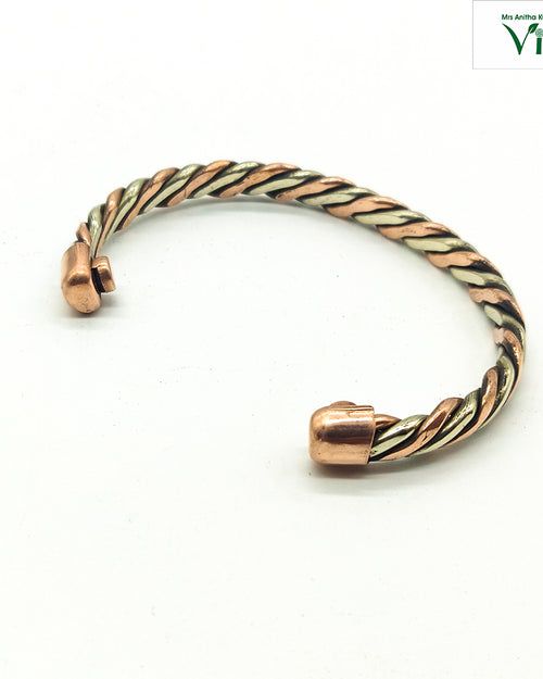 Copper Brass Kada / Bracelet With Magnet, twisted design and rounded end caps