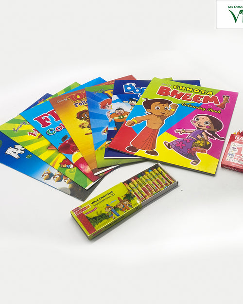 Kid's Colouring Book, Crayons, Colour Pencils, books and two crayon boxes