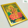 Maha Lakshmi Magnetic Metal Photo, a gold-toned and multicoloured foil print of the goddess seated on a pink lotus, with a patterned border