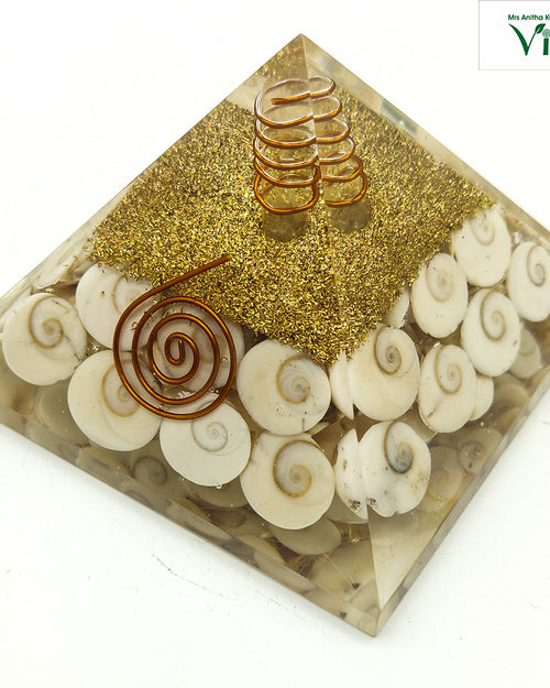 Gomati Chakra Pyramid with embedded small spiral shells