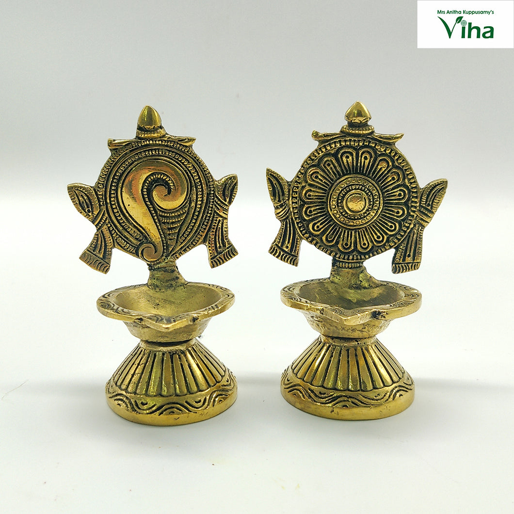 Sangu Chakra Lamp Brass / Vilakku (Pack Of Two)