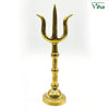 Thirisoolam Brass / Trishul / Trishool, a shiny gold-toned trident sculpture featuring three upward prongs and three bulbous rings on the stem