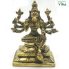 Varahi Amman in brass, boar-headed multi-armed figure seated cross-legged on a stepped square base with a tall crown