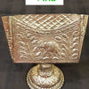 Visiting Card Holder, a silver-toned metal container with embossed elephant and floral motifs on a round pedestal base